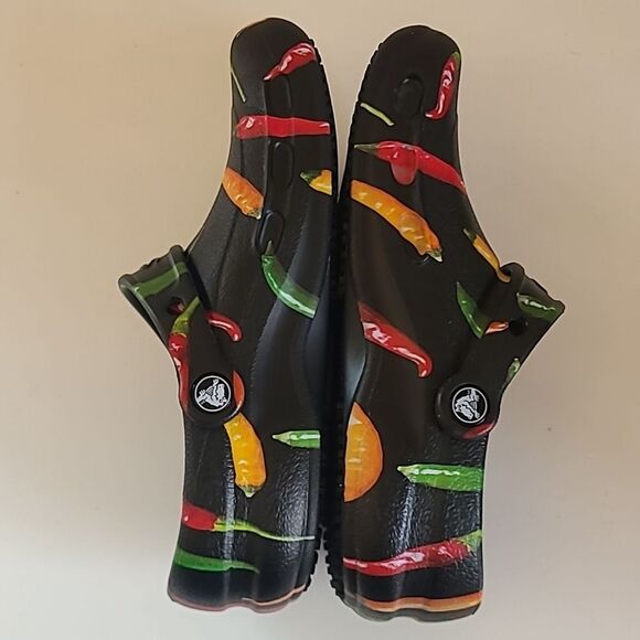 Crocs At Work Bistro Graphic Black Multi Colored Peppers Work Clogs Mules Size 6 - Picture 9 of 16